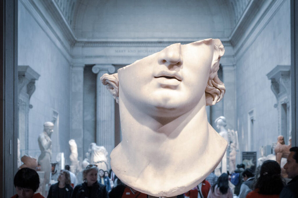 White head bust in museum